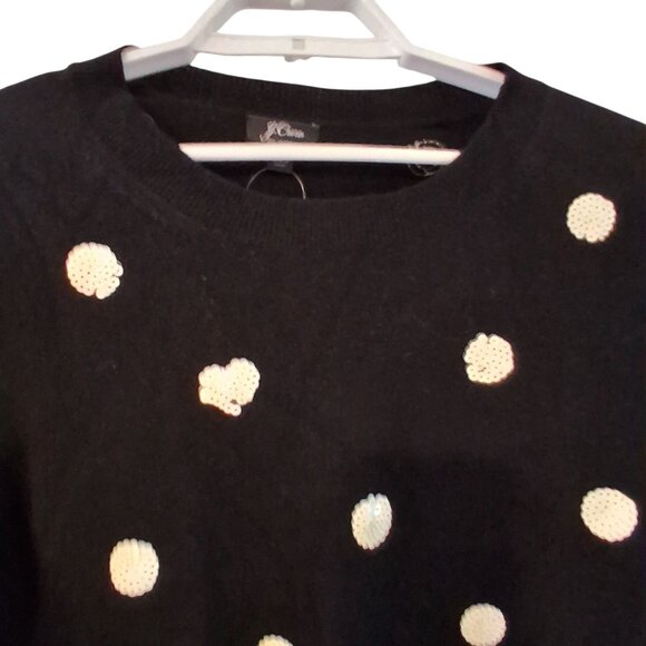 J Crew nwt everyday cashmere sweater womens 2X sequin polka dots black Holiday - Picture 3 of 4